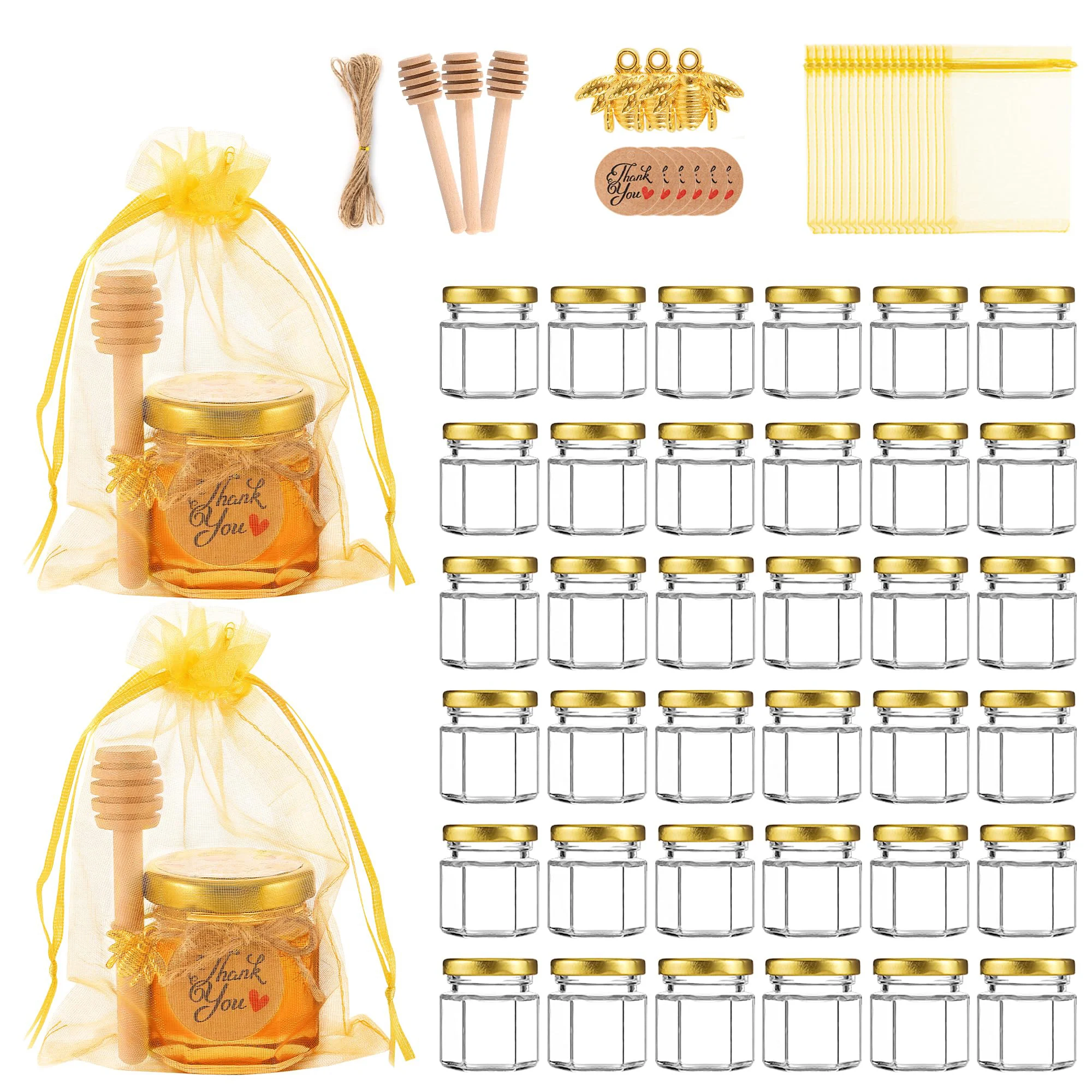 Candle Making Event - 1.5온스 육각형 미니 유리 꿀병, 나무